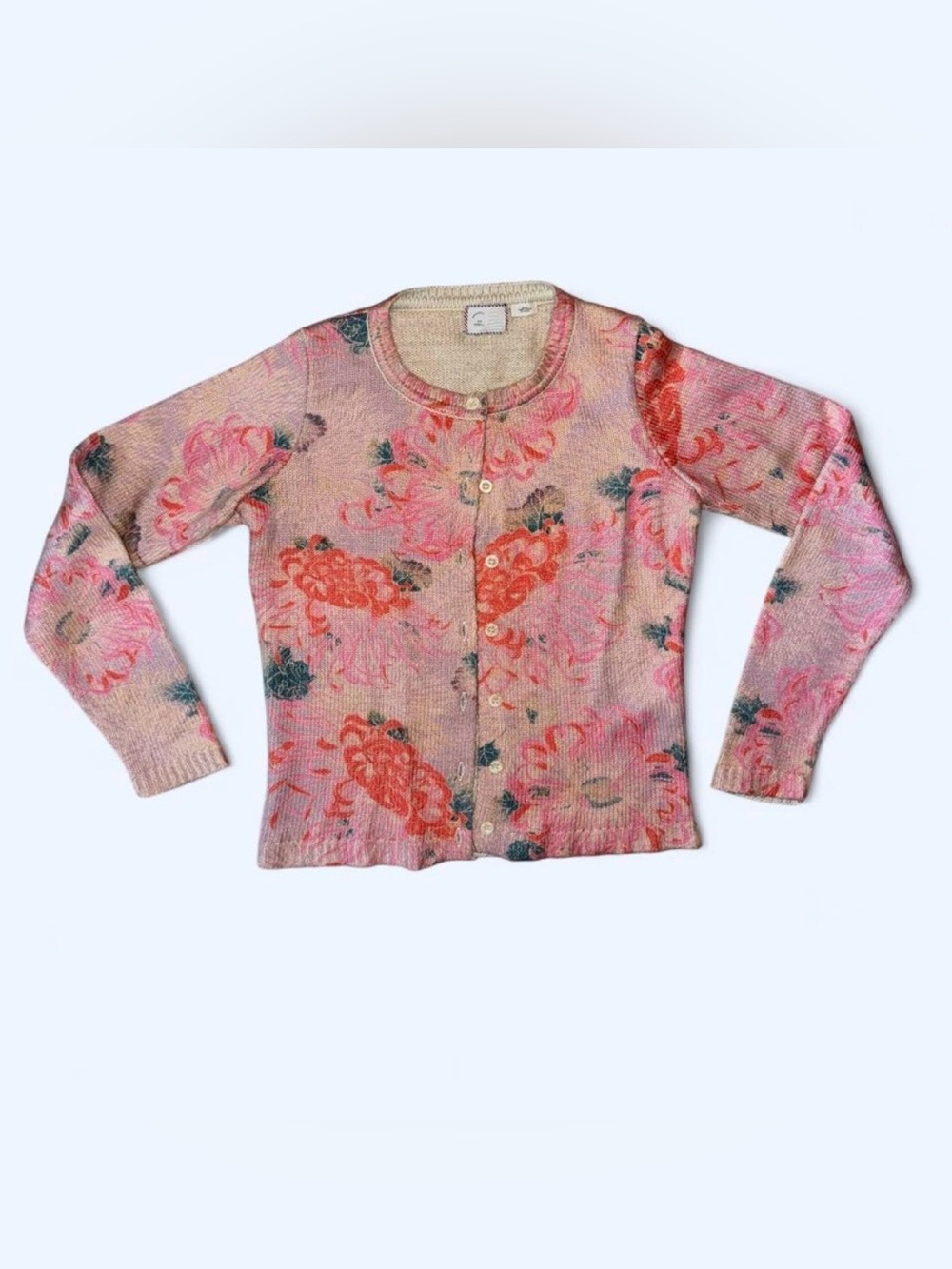 Anthropologie Postmark Devon Pink Floral Cardigan Sweater Extra-Small